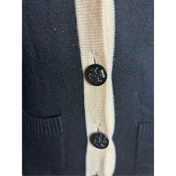 Tory Burch Simone Black Ribbed Cardigan - Picture 3 of 8